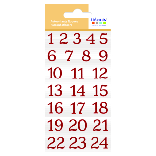 Autocollant Chiffres Calendriers de l'Avent Floqué Rouge - Artemio - Rougier et Plé