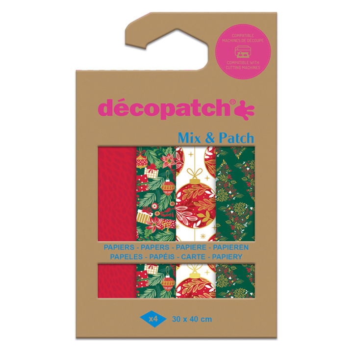 Papier Mix & Patch Noël traditionnel 30 x 40 cm 4 pcs - Décopatch - Rougier et Plé