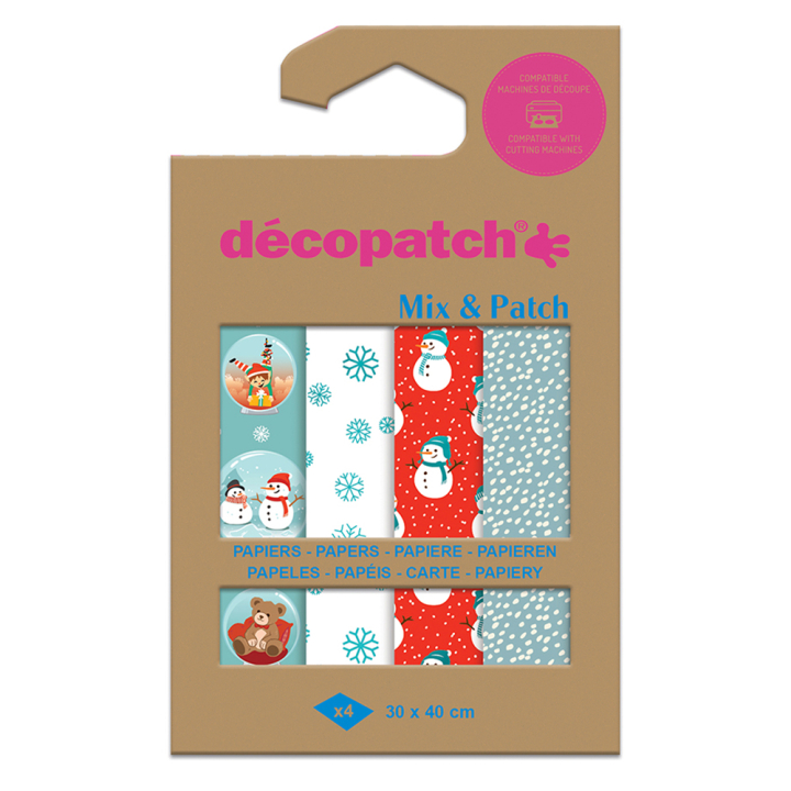 Papier Mix & Patch Noël givré 30 x 40 cm 4 pcs - Décopatch - Rougier et Plé
