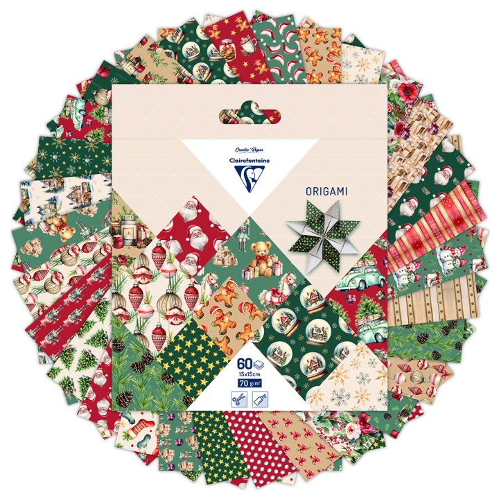 Pochette Origami Souvenirs de Noël 60F 15 x 15 cm 70 g/m² - Clairefontaine - Rougier et Plé