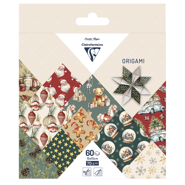 Pochette Origami Souvenirs de Noël 60F 15 x 15 cm 70 g/m² - Clairefontaine - Rougier et Plé
