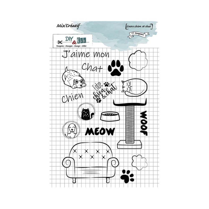 Tampons transparents Entre chiens et chats 17 pcs - DIY et Cie - Rougier et Plé