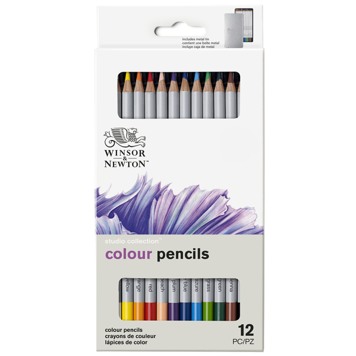 Crayon de couleur Studio Boîte métal de 12 - Winsor & Newton - Rougier et Plé