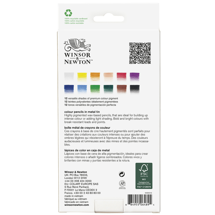 Crayon de couleur Studio Boîte métal de 12 - Winsor & Newton - Rougier et Plé