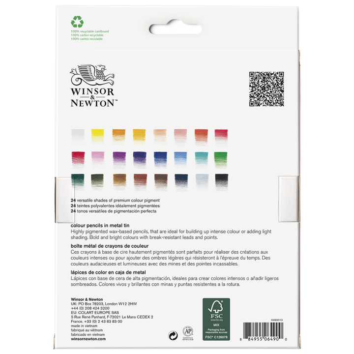 Crayon de couleur Studio Boîte métal de 24 - Winsor & Newton - Rougier et Plé