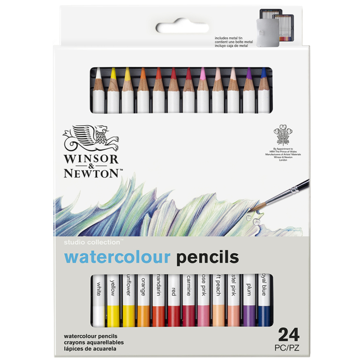 Crayon de couleur Studio Aquarellable Boîte métal de 24 - Winsor & Newton - Rougier et Plé