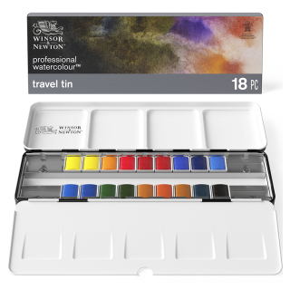 Aquarelle extra-fine Boîte métal de voyage 18 demi-godets - Winsor & Newton - Rougier et Plé