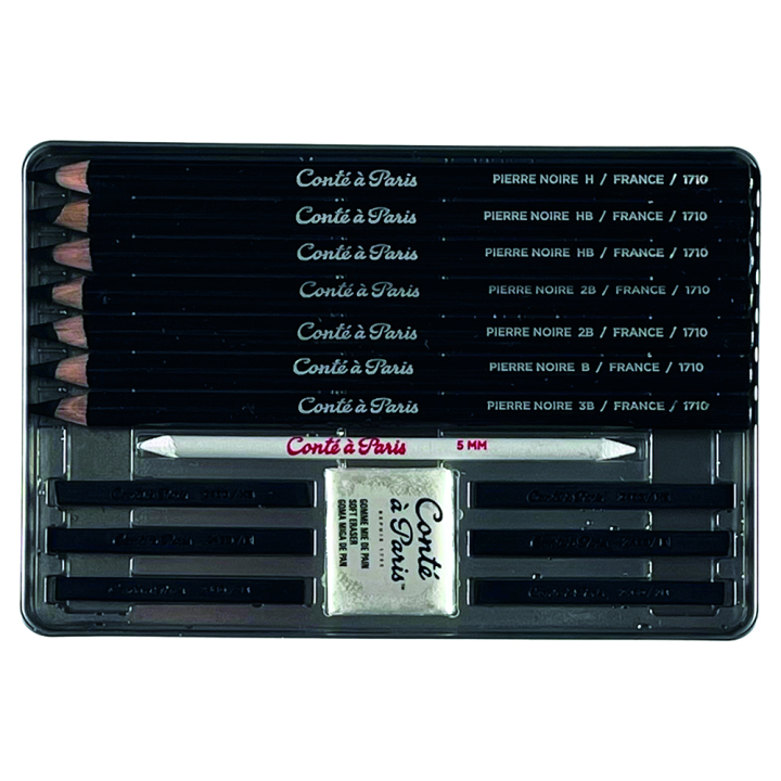 Crayons & Carrés Pierre noire Boîte de 15 pcs - Conté à Paris - Rougier et Plé