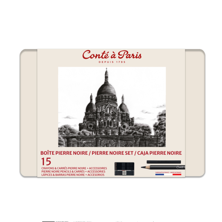 Crayons & Carrés Pierre noire Boîte de 15 pcs - Conté à Paris - Rougier et Plé