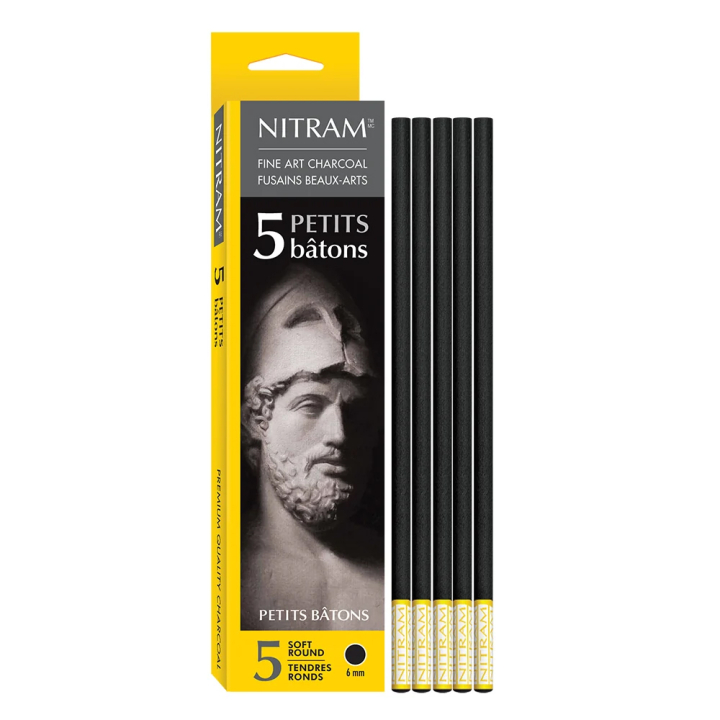 Fusain Petit bâton rond tendre 6 mm 5 pcs - Nitram - Rougier et Plé
