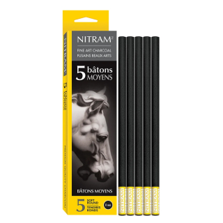 Fusain Bâton moyen et rond tendre 8 mm 5 pcs - Nitram - Rougier et Plé