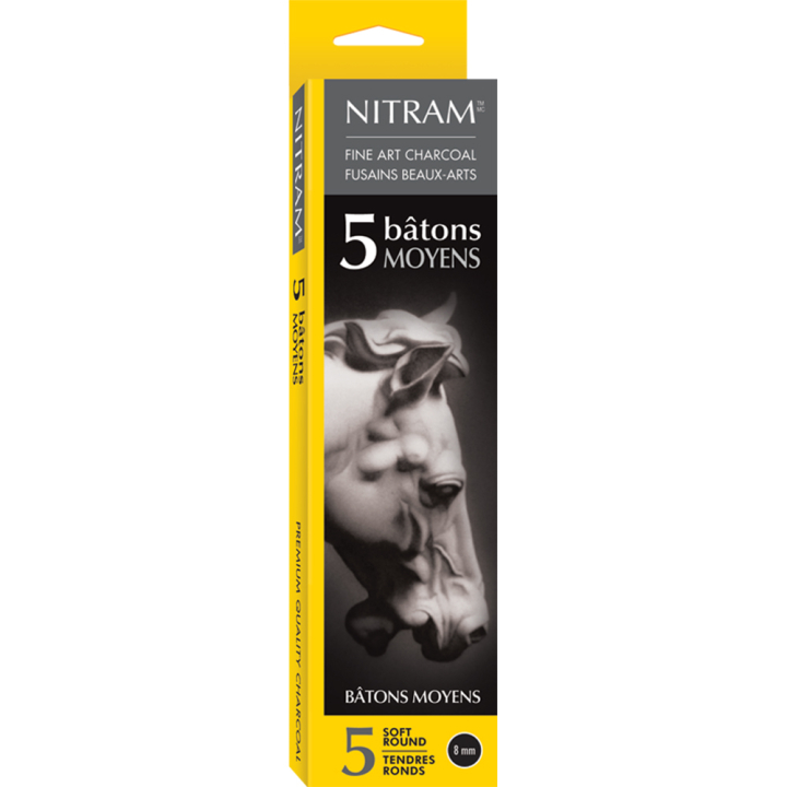 Fusain Bâton moyen et rond tendre 8 mm 5 pcs - Nitram - Rougier et Plé