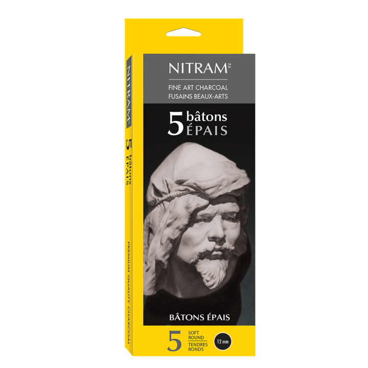 Fusain Bâton épais et rond Tendre 12 mm 5 pcs - Nitram - Rougier et Plé