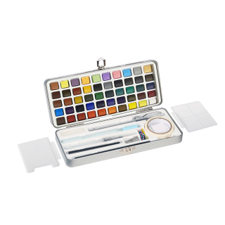 Aquarelle Coffret métal 50 demi-godets + accessoires - Rougier&Plé - Rougier et Plé
