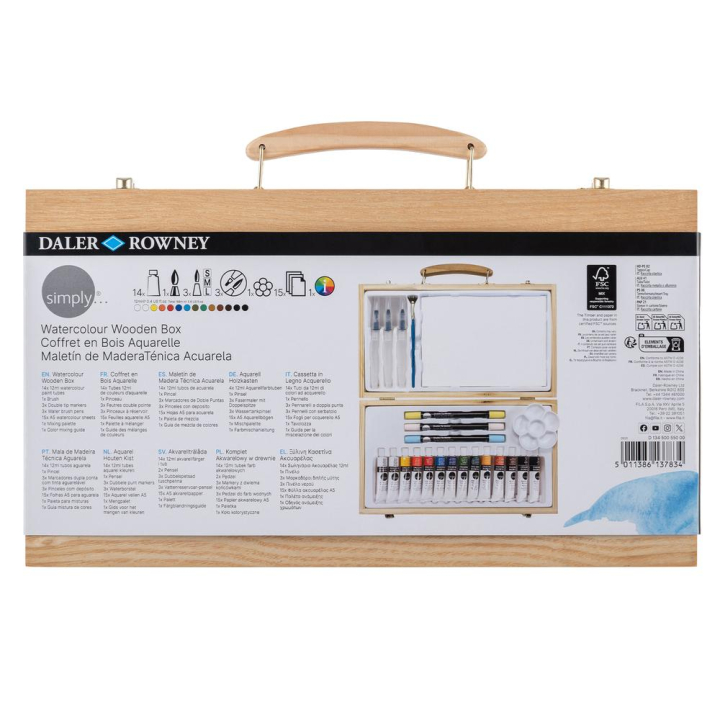 Aquarelle Simply Coffret en bois 38 pcs - Daler Rowney - Rougier et Plé