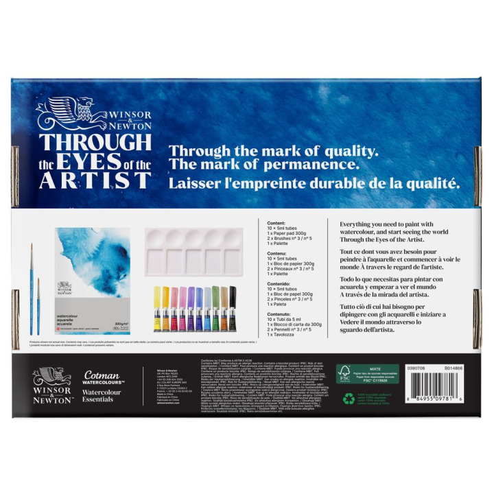 Coffret Cotman les essentiels de l'aquarelle 14 pcs - Winsor & Newton - Rougier et Plé