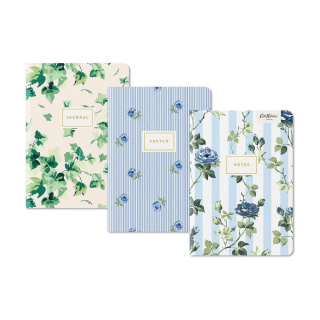 Lot de 3 Carnets cousus 13,5 x 19 cm à rayures bleues et fleurs - Ohh Deer - Rougier et Plé