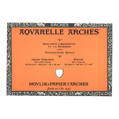 Papier aquarelle Arches bloc de 20 feuilles 18 x 26cm 300g grain torchon