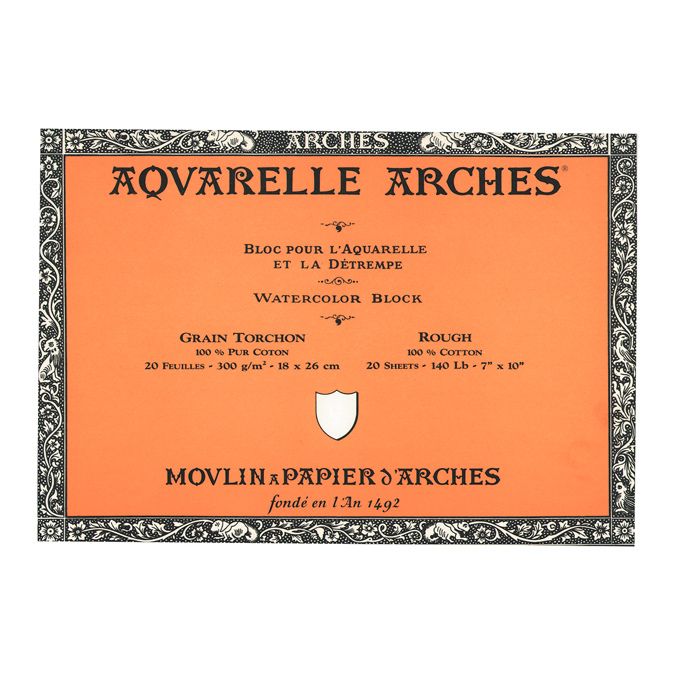 Papier aquarelle Arches bloc de 20 feuilles 18 x 26cm 300g grain torchon