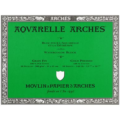 Papier aquarelle Arches bloc de 20 feuilles 31 x 41cm 300g grain fin