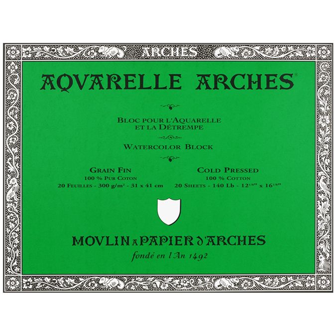 Papier aquarelle Arches bloc de 20 feuilles 31 x 41cm 300g grain fin