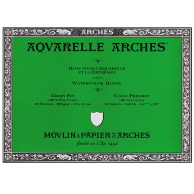 Papier aquarelle Arches bloc de 20 feuilles 36 x 51cm 300g grain fin