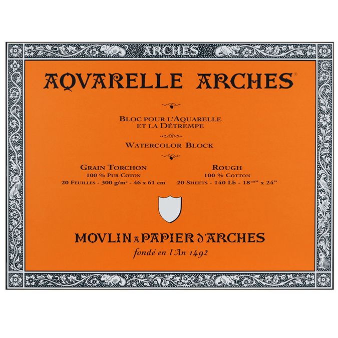 Papier aquarelle Arches bloc de 20 feuilles 46 x 61cm 300g grain torchon