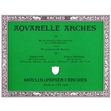 Papier aquarelle Arches bloc de 20 feuilles 46 x 61cm 300g grain fin