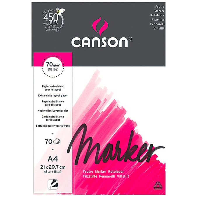 Canson Marker Layout très lisse 70g/m², bloc collé petit côté A4 - 21 x 29,7cm