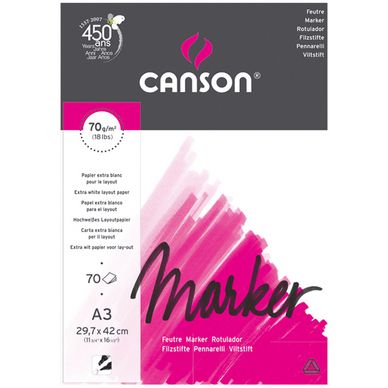 Canson Marker Layout très lisse 70g/m², bloc collé petit côté A3 - 29,7 x 42cm