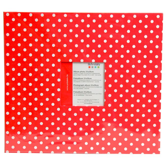Album à fenêtre rouge à pois blancs 30x30cm