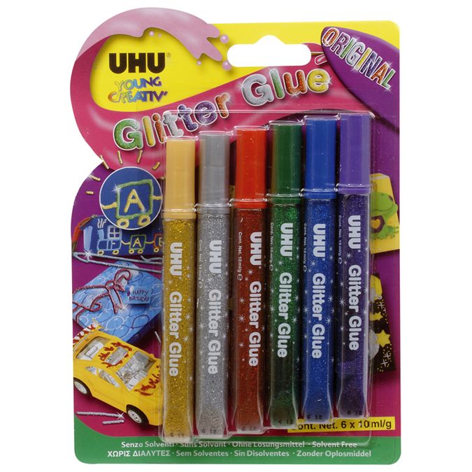Colle pailletée set de 6 crayons assortis