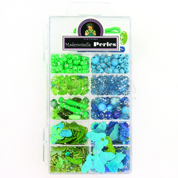 Kit de perles 11 cases assortiment bleu-vert