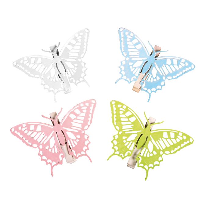 Pince à linge papillon par 4 - couleurs assorties