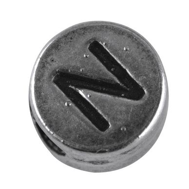 Perle lettre N argenté vieilli Ø 7 mm