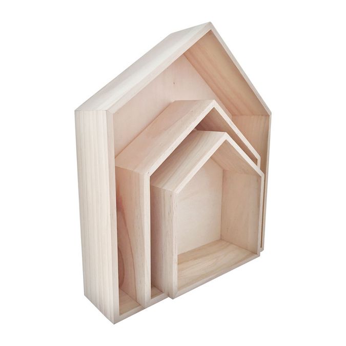 Etagère en bois maison - 3 formats 30 à 17,5 cm