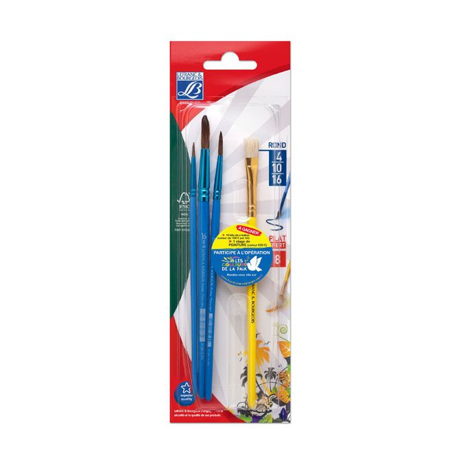 Pinceaux scolaires 3 tailles rondes + 1 brosse plate