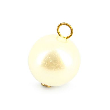 Perle en résine ronde nacrée avec tige et anneau blanc - or - 16 mm