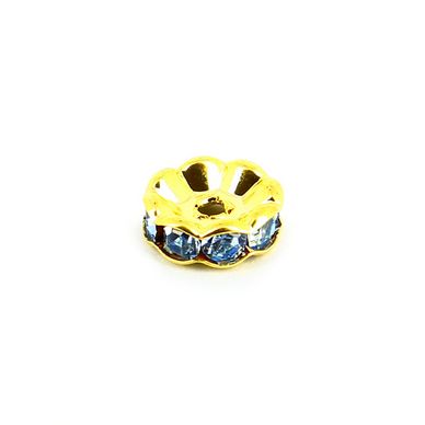 Perle en métal intercalaires ronde strass or - bleu - 8 mm