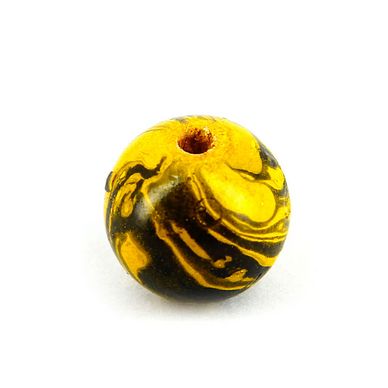 Perle en bois peinte marbrée ronde jaune - noir - 16 mm