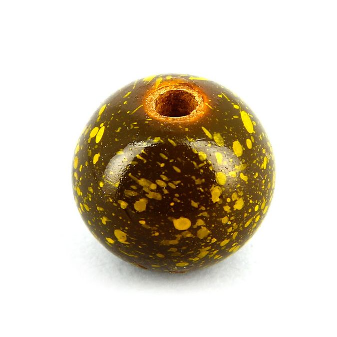 Perle en bois peinte effet tâches ronde vert jaune marbré - 18 mm
