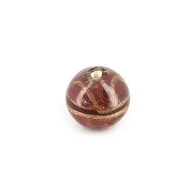 Perle en verre ronde violet améthyste à traits cuivrés - 15 mm