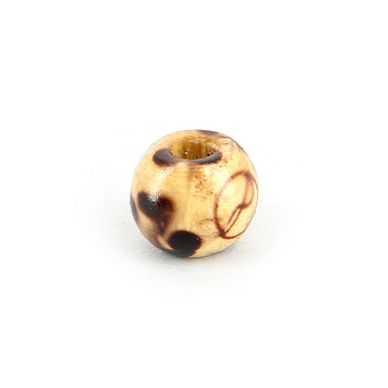 Perle ronde bois naturel vernie motif carré et rond brun - 10,5 mm