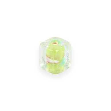 Perle en verre cube intérieur fleuri - 10 mm