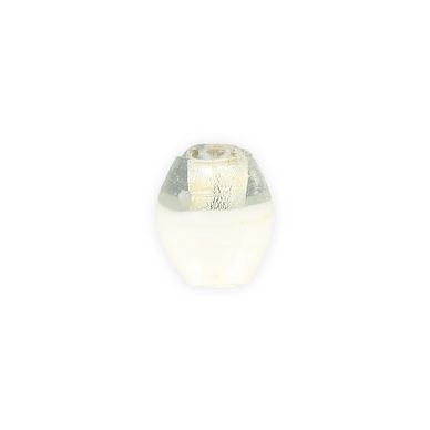 Perle en verre ovale gris - blanc - 21 x 25 mm