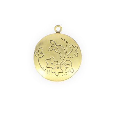 Médaillon rond à ouvrir métal avec fleur gravée or - 20 mm