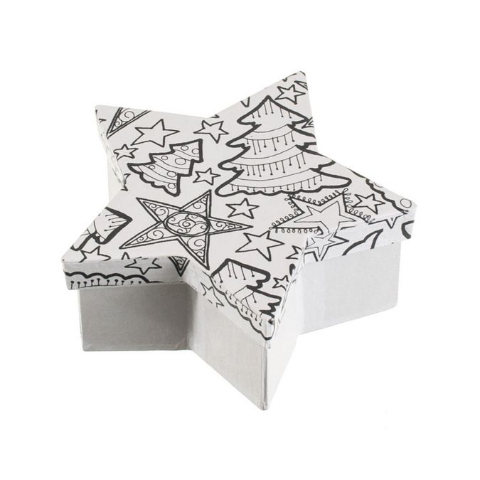 Boîte étoile en papier mâché Doodle Art 13 x 13 x 5 cm