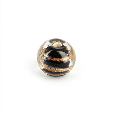 Perle en verre ronde rayée cuivre - 10 mm