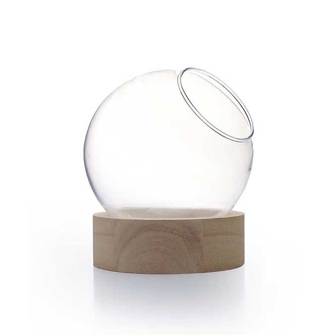 Vase globe + Socle en bois 11 x Ø 10 cm