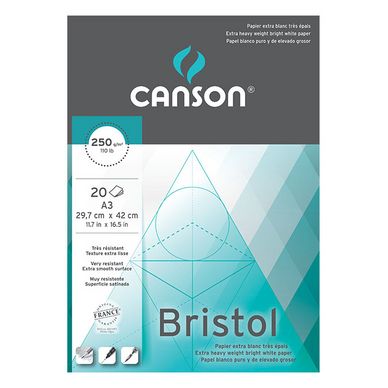 Canson Bristol Extra lisse 250g/m², bloc collé petit côté A3 - 29,7 x 42cm